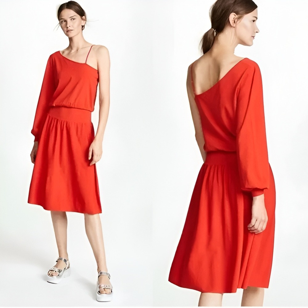NWT A.L.C. Shara Poppy Red One Shoulder Midi Dress